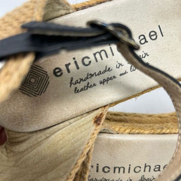 Eric Michael Silver Espadrille Ankle Strap Wedge Sandals Size 37 Summer Casual - Picture 12 of 13